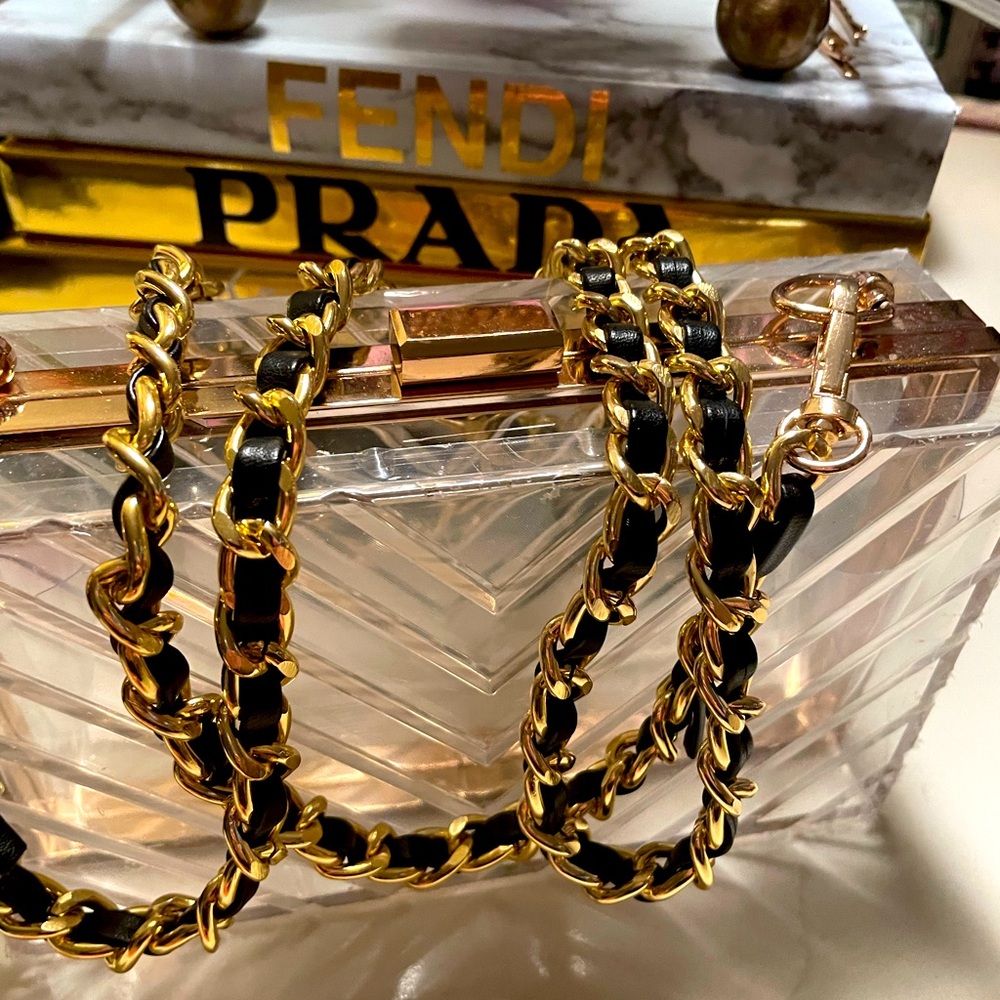Acrylic box clutch with chain